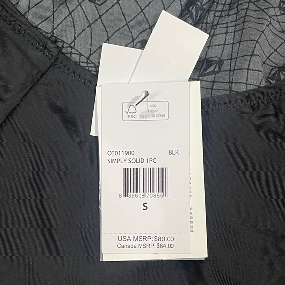 Volcom Black Simply Solid One-Piece Swimsuit Tie Halter Knotted Skimpy Small NEW - Picture 8 of 11